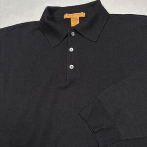 Today's Man Polo Sweater Mens XL Black 100% Merino Wool Long Sleeve Italy